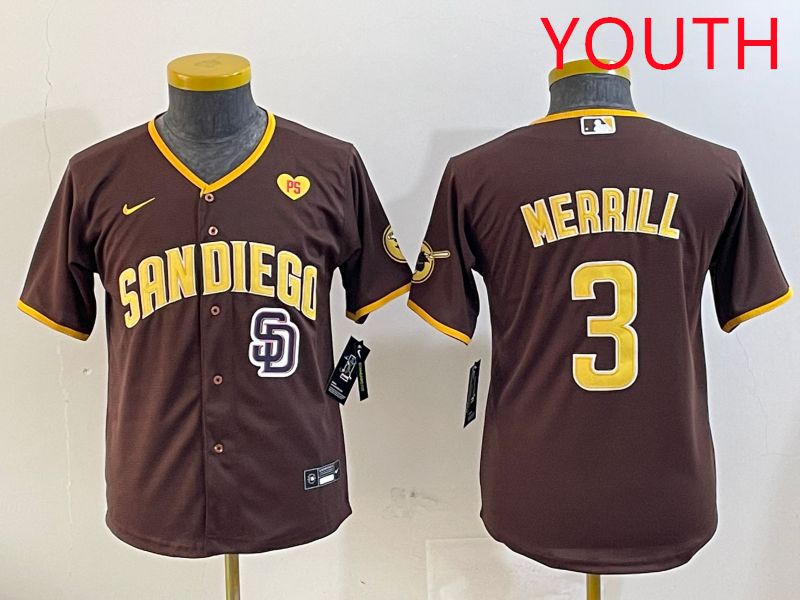 Youth San Diego Padres #3 Merrill Brown Game 2025 Nike MLB Jersey style 9->youth mlb jersey->Youth Jersey